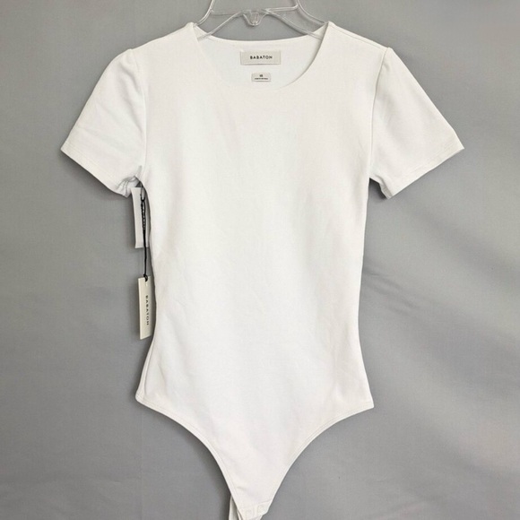 Babaton Tops - Babaton by Aritzia Contour Crew Short Sleeve White Thong Bodysuit Size XS NWT